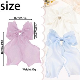 GWAWG Purple Bow Hair Clip Set - 3 Pcs Hair Bows for Girls, Women Hair Accessories, Elegant Pink, Black, White Bow Clips, French Automatic Hair Pins, Decorative Hair Bow Set (Beige Blue Purple)