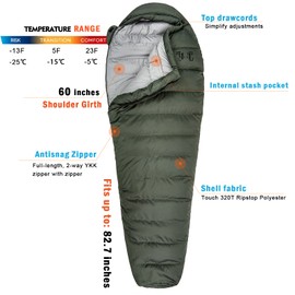 ⁣Akmax.cn Military Down Mummy Sleeping Bag for Cold Weather