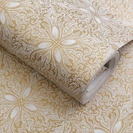 Self Adhesive Vintage Gold Floral Wallpaper Shelf Liner Dresser Drawers Cabinet Sticker 17.7 x 196 Inches