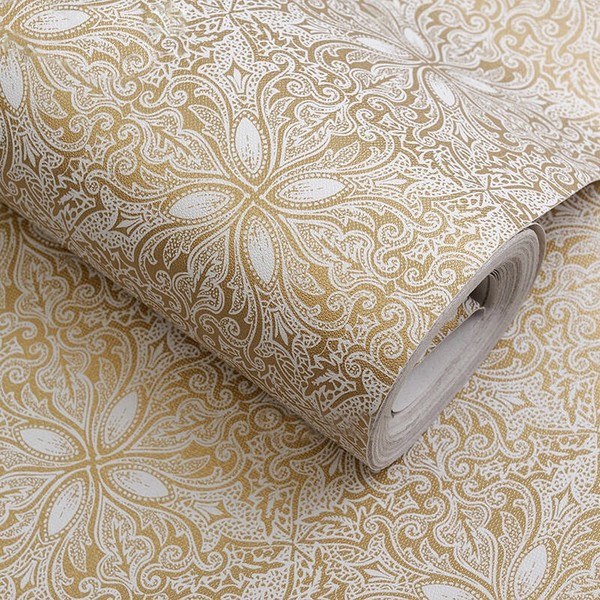 Self Adhesive Vintage Gold Floral Wallpaper Shelf Liner Dresser Drawers