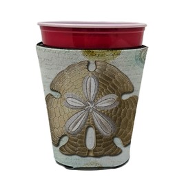 Caroline's Treasures SB3025RSC Beach Gold Sand Dollar Red Cup Hugger Cup Cooler Sleeve Hugger Machine Washable Drink Sleeve Hugger Collapsible Insulator Beverage Insulated Holder