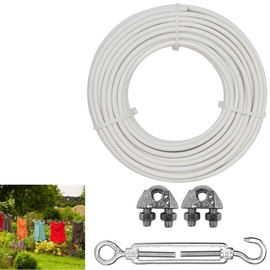 parpyon® Outdoor Washing Line 20 m x 4.5 mm Heavy Duty Outdoor Clothes Line Made in Italy Coated Steel Cable (Wire+Kit, 20 m)