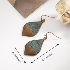 Handmade Boho Vintage Teardrop Earrings Bohemian Hammered & Engraved Earrings Boho Antiqued Earrings Unique Antique Bronze Tribal Ethnic Teardrop Shaped Drop Dangle Earrings For Women Girls (Style 2)