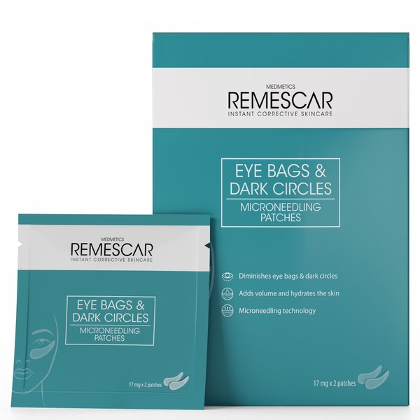 Remescar Dark Circles Microneedling Patches 17 mg x 2 Patches - Results in 2 Weeks - Under Eye Patches - Anti-Ageing Skin Care with Self-Dissolving Microneedles - Single Use