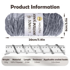 VORHOT 4 x 100 g Chenille Wool for Crocheting, Chenille Velvety Baby Wool, Soft Chenille Yarn, Velvet Velvet Wool Chenille for Knitting and Crocheting, 210 m, Grey