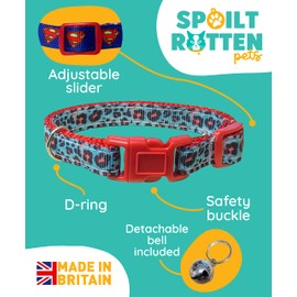 Spoilt Rotten Pets Turquoise & Pink Snazzy Leopard Print Cat Collar with Safety Buckle and Detachable Bell Made in The UK