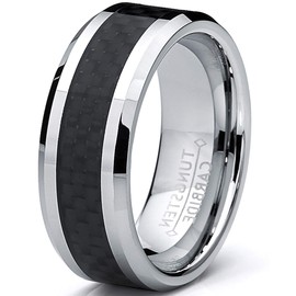 8MM Men's Tungsten Carbide Ring Wedding Band W/Carbon Fiber Inaly Size 14
