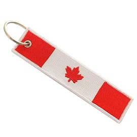 Canada Flag Keychain Tag with Key Ring, 100% Embroidered, Keychain for Motorcycles, Cars and Bags