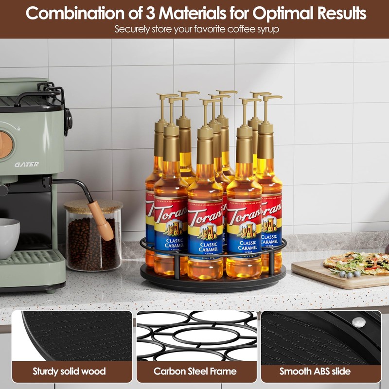 Nuovoware 9 Bottles Rotating Coffee Syrup Rack, Syrup Rack Organizer