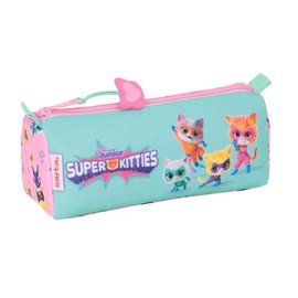 safta Superkitties Pencil Case with Zip and Compartment, Pencil Case for Kids, Ideal for School Age, Comfortable and Versatile, Quality and Durability, 21 x 7 x 8 cm, Light Pink/Pastel Turquoise, M,