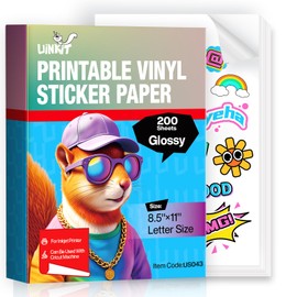 Uinkit Premium Glossy Printable Vinyl Sticker Paper - 200 Sheets Waterproof, Quickly-Dries for Pet Photos & Kids Crafts, Tear-Resistant Decals for Inkjet & Laser Printers (Letter Size 8.5"x11")
