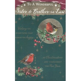 Traditional Christmas Card, Sister & Brother-in-Law Design, 23 x 15 cm, Featuring Robin Bird