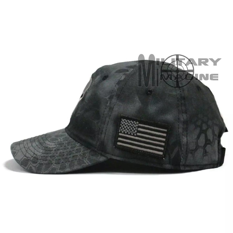 Kryptek Skull Hat Gray w/ US Flag side patch Tactical