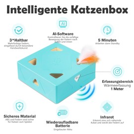 Migipaws 3 in 1 Katzenspielzeug, elektrisches interaktives 7 Löcher MigiBox, Greifen-Geheimnis unter der auftauchenden Haut,Pappspielzeug für gelangweilte Katzen, wiederaufladbar, 4St Zubehör- blau