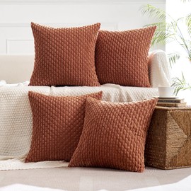 MIULEE Pack of 4 Rust Throw Pillow Covers 18x18 Inch Soft Corduroy Fall Decorative Boho Striped Pillow Covers Pillowcases Modern Farmhouse Home Decor for Couch Bed Sofa Living Room