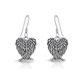DTPSilver - 925 Sterling Silver Gardian Angel Wings Dangle Earrings - Silver Angel Wings Earrings - Drop Hook Earrings