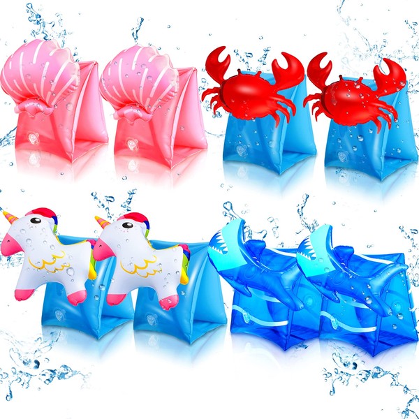8 Pieces Swim Arm Floaties for Kids Inflatable Swim Armbands Swim Floater Sleeves Swimming Arm Float Rings Water Wings for Toddler Boys Girls (Vivid Style)