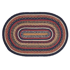 VHC Brands Stratton Primitive Jute Blue Striped Accent Rug Decor Oval w/ Floor Pad 20"x30"