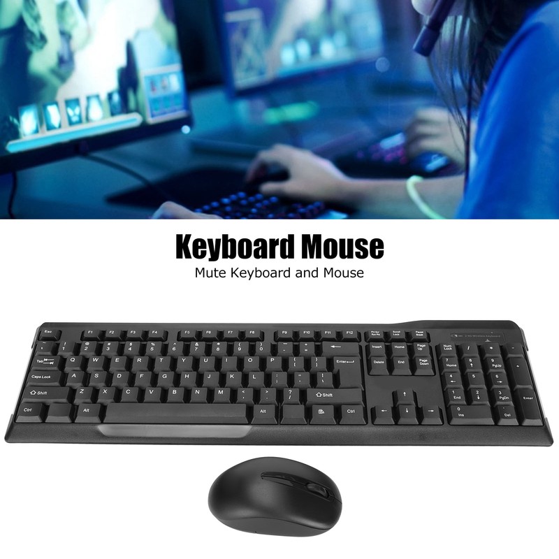 Keyboard Mouse Combo 2.4Ghz Wireless Splashproof Mute Optical Engine Positioning