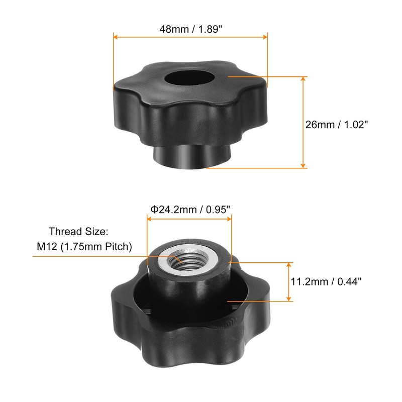 HARFINGTON 4pcs Star Knobs M12 Female Thread 48mm Head Plastic