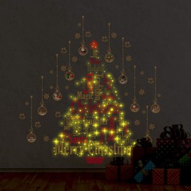WALPLUS Merry Christmas Decorations Gift Magic Glow in Dark English Quotes Matt Gold Christmas Ornament Wall Stickers Santa Wall Murals Decals Living Room Children Nursery Home Décor