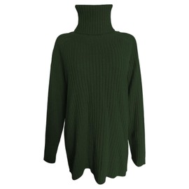 MMOOVV Damen Winterpullover, übergroßer Rollkragenpullover, langärmelig grob gestrickt Tunika-Pullover Strickjacke Damen Herbst (Green, L)