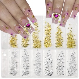 3D Star Nail Charms for Kit, Star Series Gold Silver Star Nail Charms Art Supplies for Acrylic Nails Metallic Design Cute Cross Star Gems Charms Nail Jewelry for Women DIY Nail Decoration Accessories