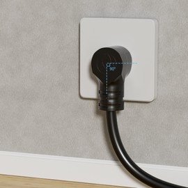 Extension Cord 15 FT, 3 Prong Extension Power Cord, 90 Degree Right Angle Plug Design, 16/3 Gauge Flexible Cold, 13A 1625W 16AWG, Save Space 3 Prong Electric Cord, ETL, Black Cable with 25 Cable Ties