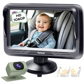 Green Baby Car Camera - 1080P HD, 360° Adjustable, Night Vision, 150° Wide-Angle Lens, Easy Installation, Perfect for Baby Boys, Ideal for Parents, Grandparents & Families by Rohent