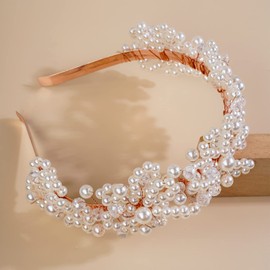 BERYUAN Hairband, Bridal Pearls Headband Pearls Crystal Rhinestone Wedding Hair Piece for Bridal Women and Girls (rose gold)