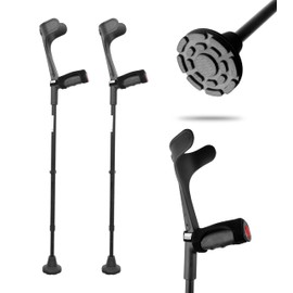 KMINA Forearm Crutches for Adults (x2 Units), Open Cuff, Extra Comfort with Hand Grip and Wide Tip, Adjustable Height, Aluminum, Orthopedic, Made in Europe