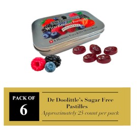 Dr. Doolittle’s Sugar Free Soft Fruit Pastilles for Voice and Throat, Wild Berries Flavor, 2.12 Ounce Tin, Approximately 25 Count Package, 6 Pack