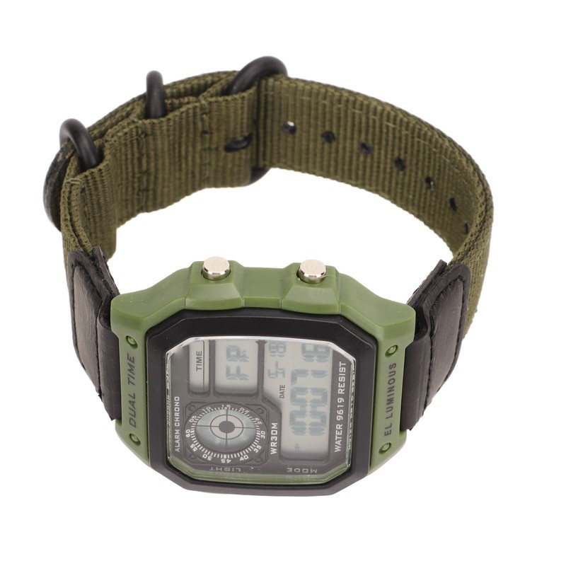 Digital Sport Watch Canvas Strap Luminous Waterproof Retro Sport Watch