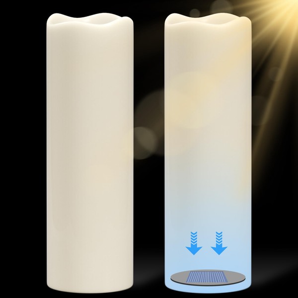 GenSwin Large Solar Flameless Flickering Candles, Solar Powered Dusk to