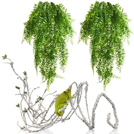 PINVNBY 3PCS Reptile Plants Sets, Bearded Dragon Tank Accessories, Jungle Climber Reptile Vines Flexible Reptile Terrarium Leaves with Suction Cups Habitat Decor for Chameleon, Lizards, Gecko, Snakes