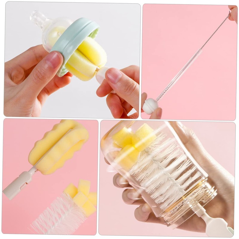 Baluue 2sets Feeding Bottle Cleaning Brush Pacifier Brush Rotating Design