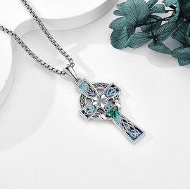 JERWLI Celtic Cross Necklace 925 Sterling Silver Celtic Knot Necklace Claddagh Jewellery Gifts for Women