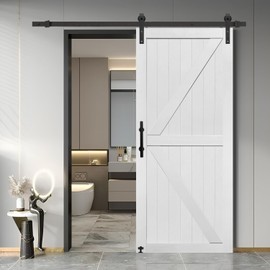 S&Z TOPHAND® 36in x 84in MDF Barn Door with 6.6FT Sliding Door Hardware Kit, 24-54in Solid Barn Door Slab Covered with Water-Proof PVC Surface