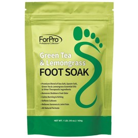ForPro Professional Collection Green Tea & Lemongrass Foot Soak with Sea & Epsom Salt for Toenail Athletes, Stubborn Odor Scent, Softens Calluses & Soothes Sore Tired Feet - 48 Ounces (3 1-lb Packs)