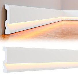 Briwooody 6 Pcs Baseboard Molding with LED Duct 2.6FT/0.8M White Baseboard Molding for Wall Skirt Lighting Channel Skirtingboard Fits for Your Choice of LED Strips (Classic)