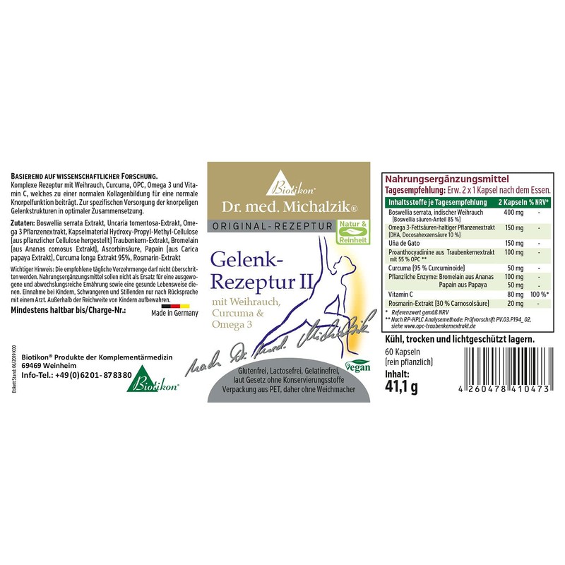 Joint Formula II Dr. Michalzik – 60 Capsules – with
