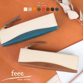 Feee FE-3207 Pen Case, Men's, Women's, Genuine Leather, Tochigi Leather x Natural Wood, Triangular Pencil Case, Made in Japan, Casual