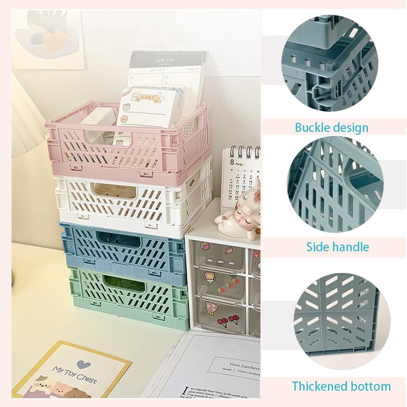 Ruucy 6 Pcs Collapsible Storage Crates, 4 Pcs Plastic Crates