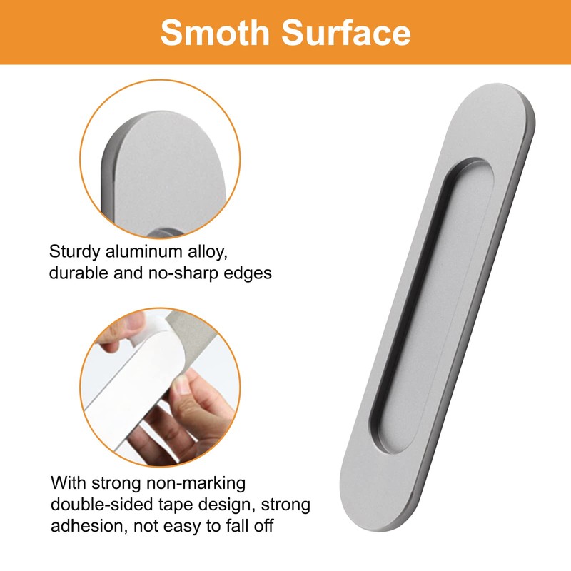 MOROBOR Self-Stick Oval Sliding Door Pulls, 2pcs Matte Gray Aluminum