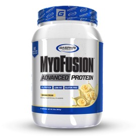 Gaspari Nutrition Myofusion Advanced Protein, Protein Blend with Whey Protein, Casein Protein and Isolate Protein, Low Fat and Gluten Free (Banana Cream, 2 Pound)