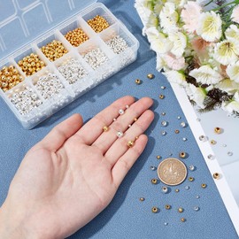 PandaHall 2340pcs Smooth Round Metal Beads Golden Silver 5 Sizes Tiny Spacer Seamless Loose Ball Beads for Summer Hawaii Stackable Necklace Bracelet Earring Making 2.4/3/4/5/6 mm