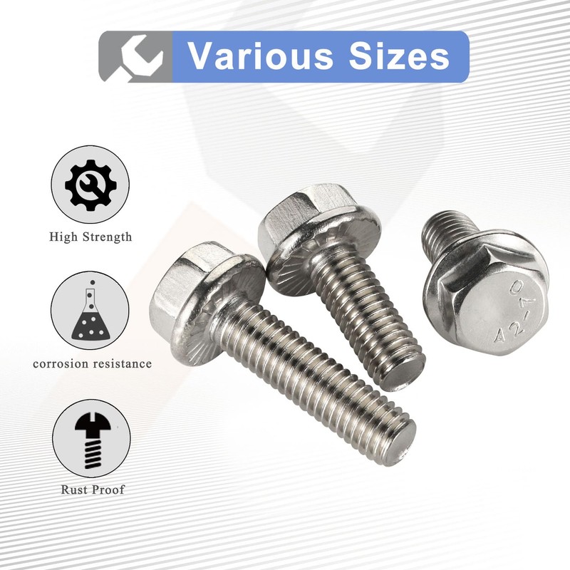 1/4-20 x 1-1/4" Flanged Hex Head Bolts Flange Hexagon Screws,
