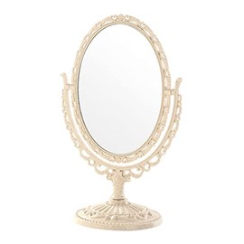 1 Piece 2-Sided Oval Shaped Makeup Mirror with Round Base Swivel Makeup Mirror Tabletop Two-Sided Swivel Vanity Mirror Tabletop Makeup Mirror Cosmetic Mirror for Bedroom Bathroom, Beige