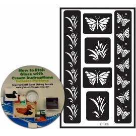 Glass Etching Secrets Butterfly Stencils, Armour Etch Over N Over Reusable with border designs + Free