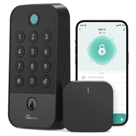 TREATLIFE Smart Door Lock with WiFi Bluetooth Gateway, Keyless Entry Door Lock with Code, Fingerprint and Keypad Deadbolt for Front Door, App Remote Control, Auto Lock, Black